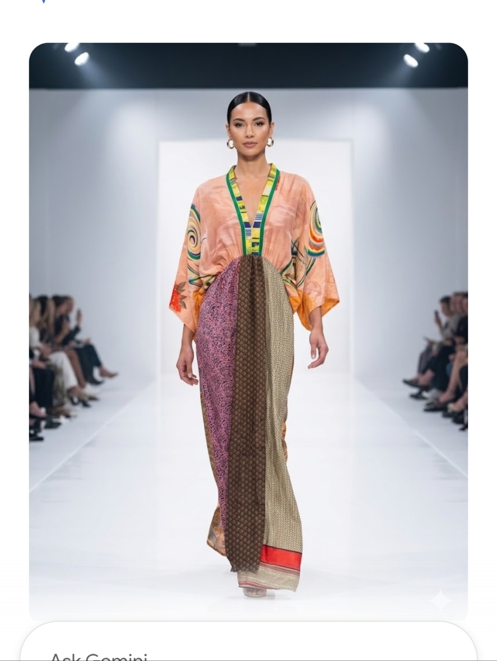 Bohemian Mixed-Print Kimono Dress in Peach and Yellow